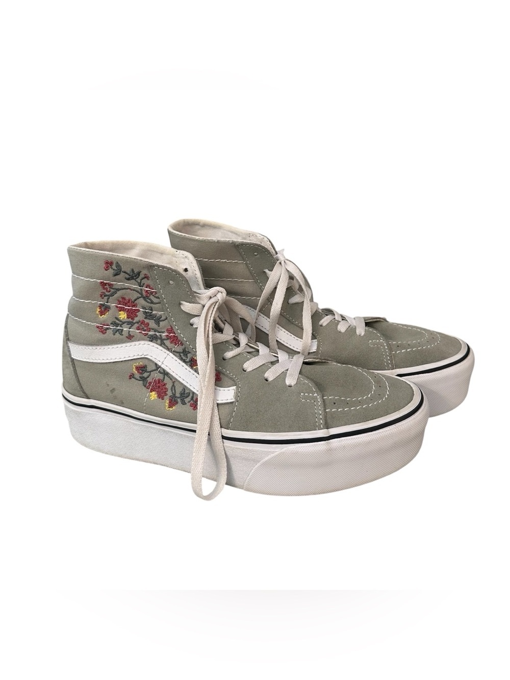 Van’s Sk8- Hi Tapered Platform Embroidered Floral Green Suede Sneakers W 9.5 US